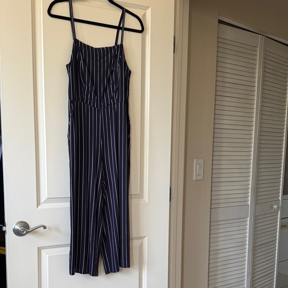 Old Navy Navy and White Striped Jumpsuit